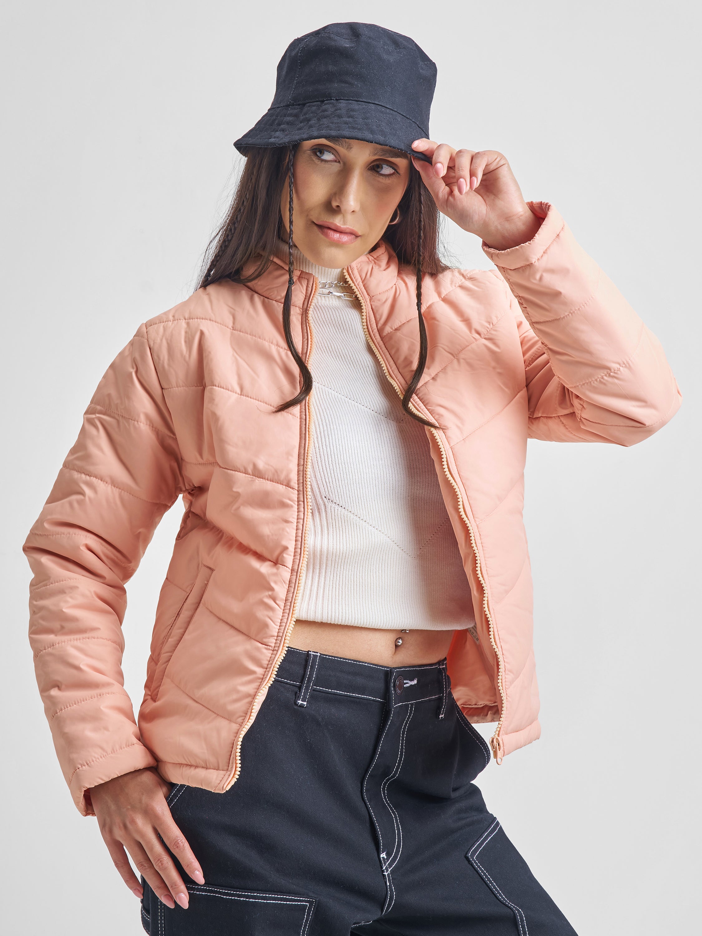 Tokyo Talkies Women Pink Puffer Jacket - Pink - Image 1