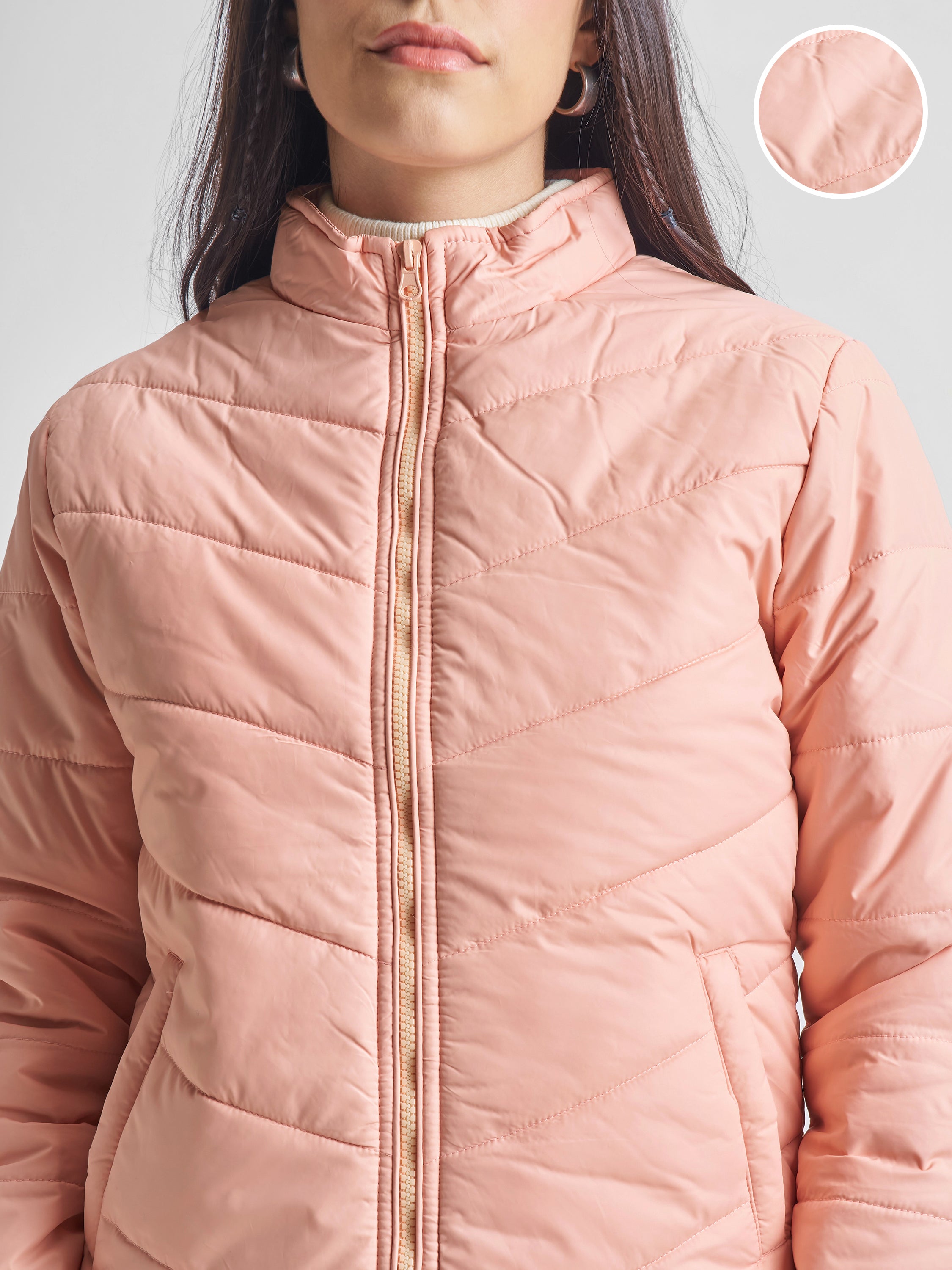 Tokyo Talkies Women Pink Puffer Jacket - Pink - Image 5