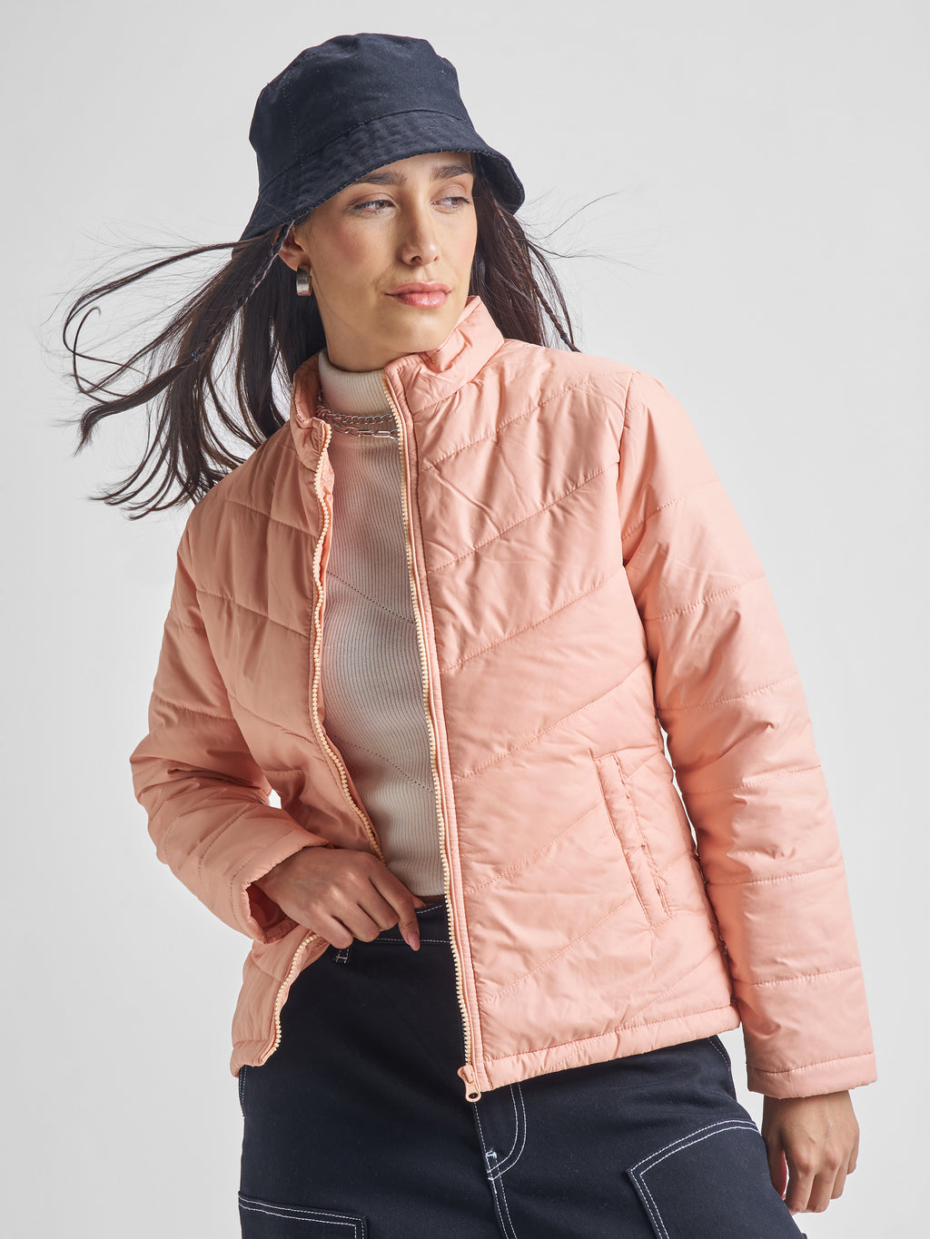 Tokyo Talkies Women Pink Puffer Jacket - Pink - Image 6