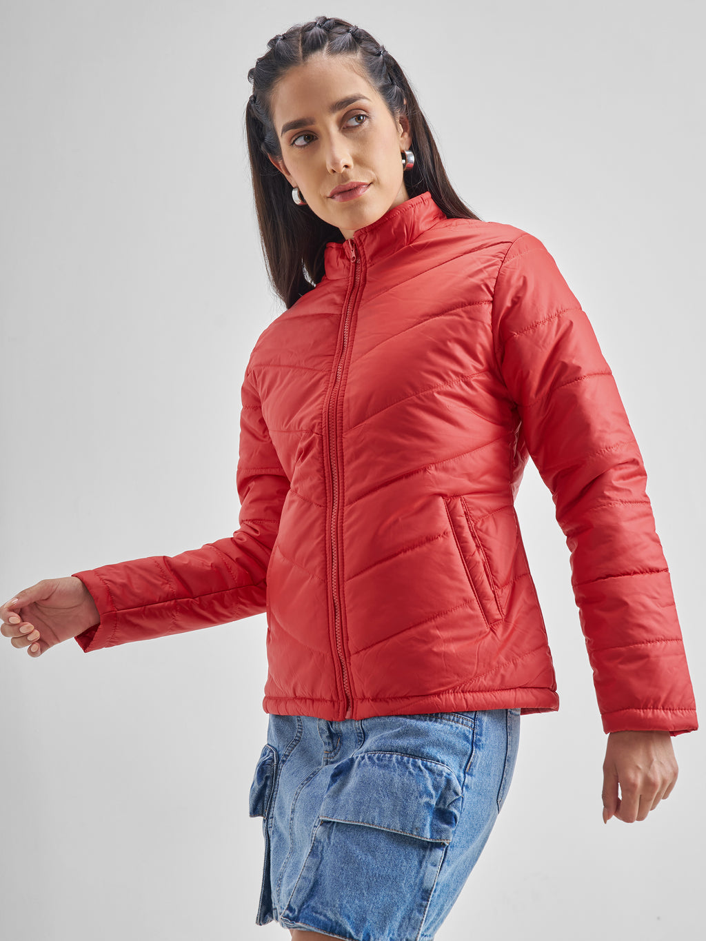 Tokyo Talkies Women Red Puffer Jacket - Red - Image 4