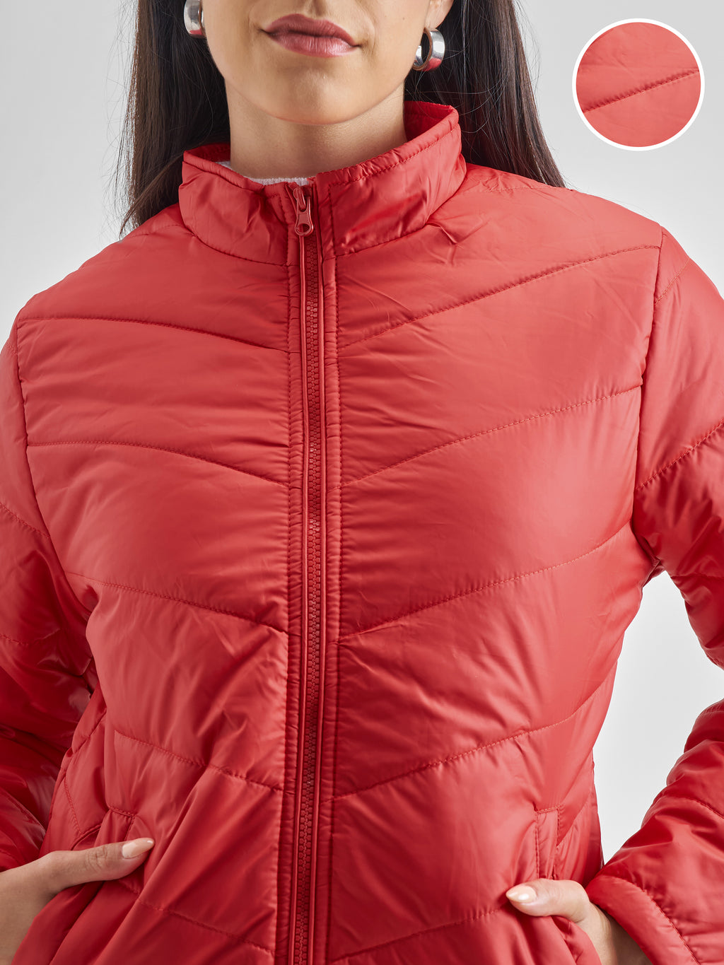Tokyo Talkies Women Red Puffer Jacket - Red - Image 5