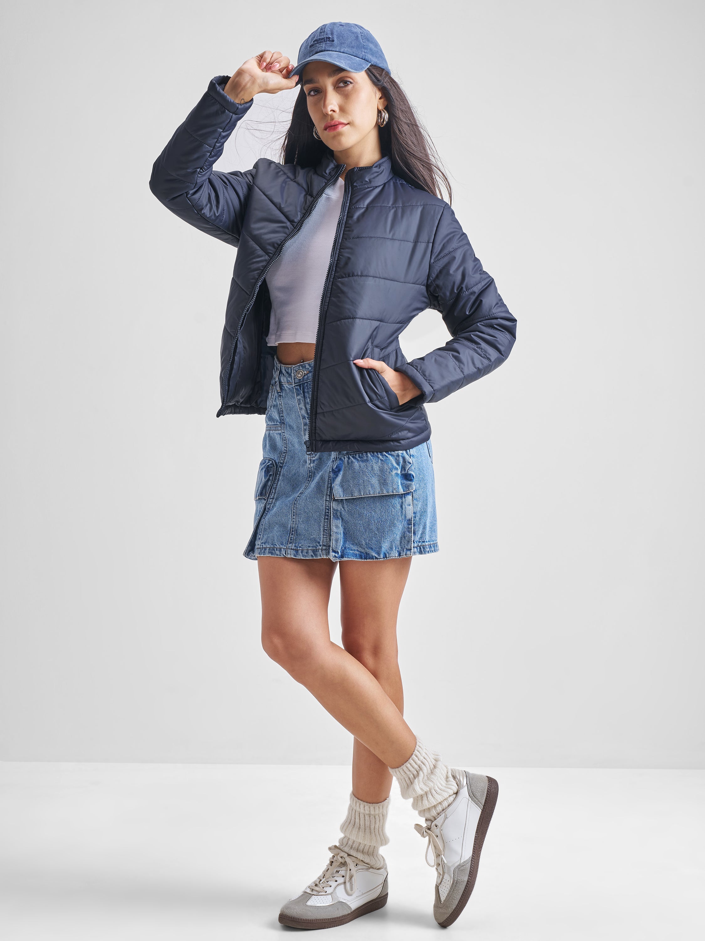 Tokyo Talkies Women Navy Blue Puffer Jacket - Navy Blue - Image 2