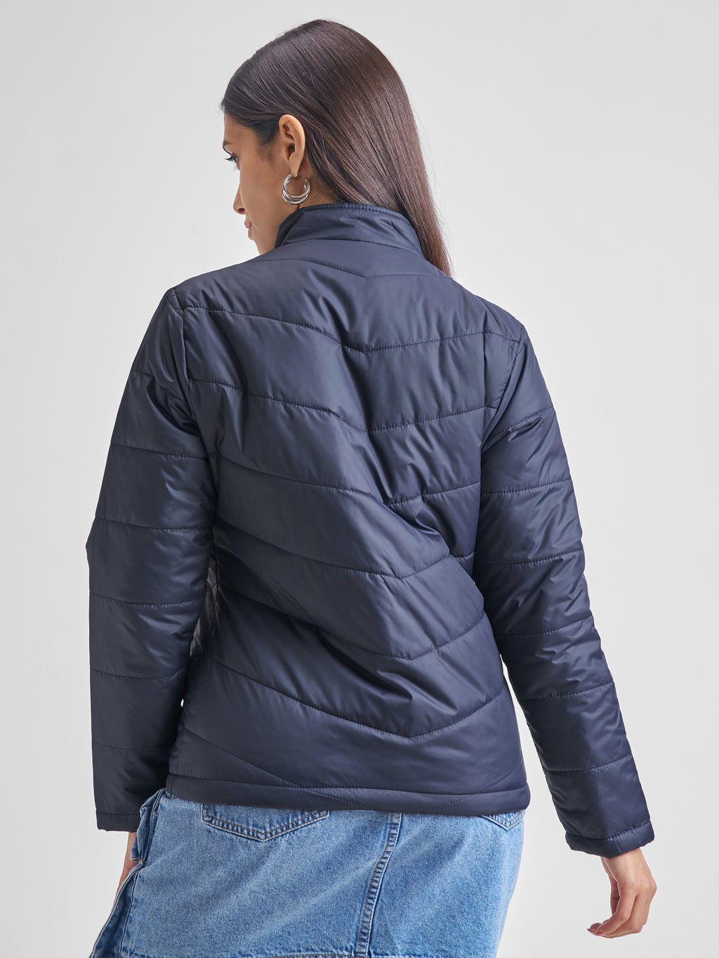 Tokyo Talkies Women Navy Blue Puffer Jacket - Navy Blue - Image 3