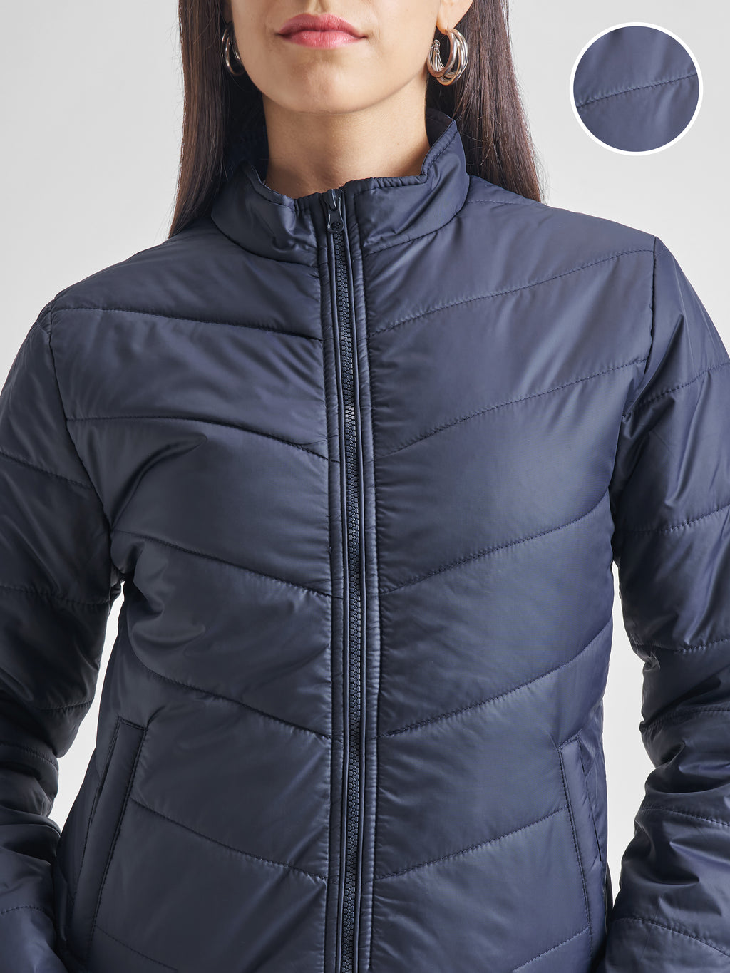 Tokyo Talkies Women Navy Blue Puffer Jacket - Navy Blue - Image 5