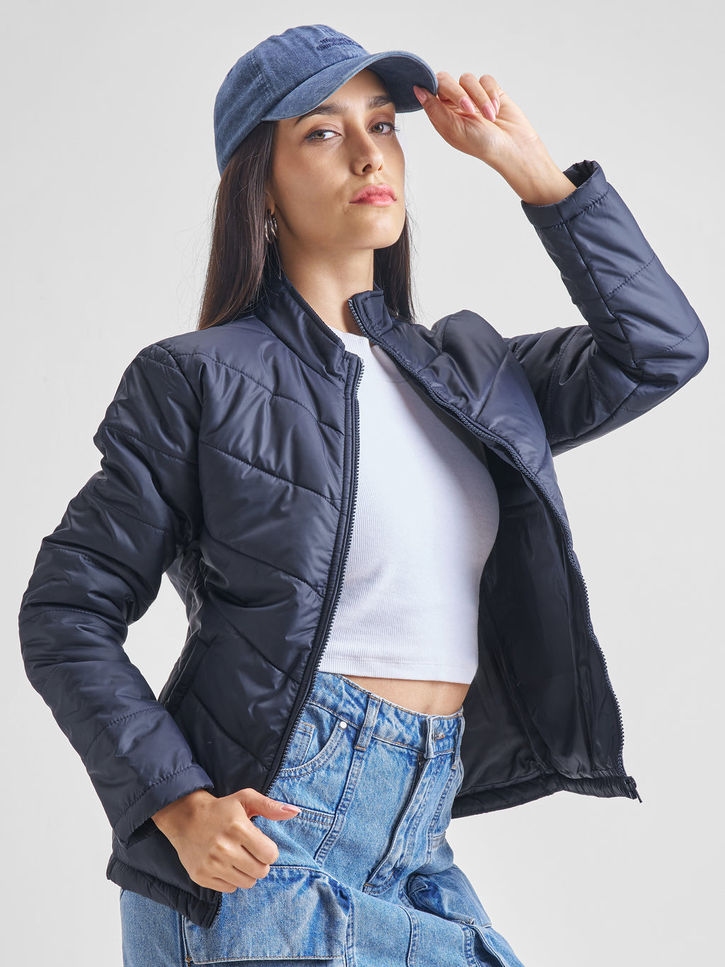 Tokyo Talkies Women Navy Blue Puffer Jacket - Navy Blue - Image 6