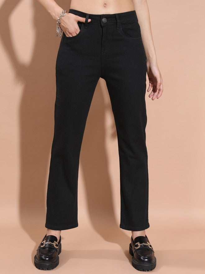 Tokyo Talkies Women Black Boyfriend Fit Stretchable Jeans - Black - Image 1