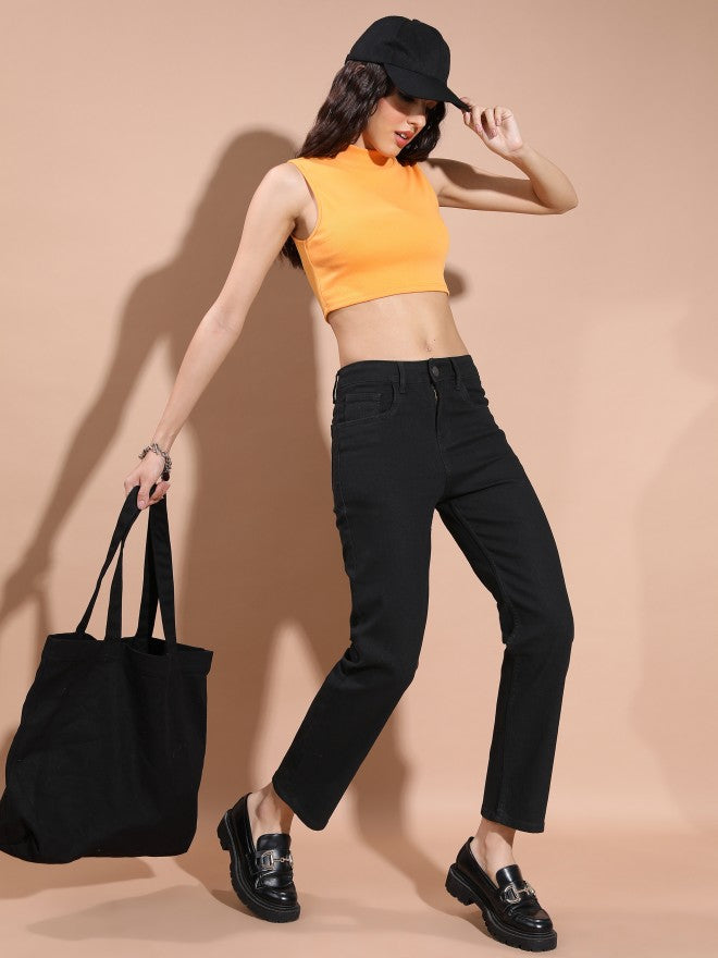Tokyo Talkies Women Black Boyfriend Fit Stretchable Jeans - Black - Image 2