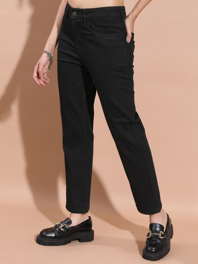 Tokyo Talkies Women Black Boyfriend Fit Stretchable Jeans - Black - Image 4