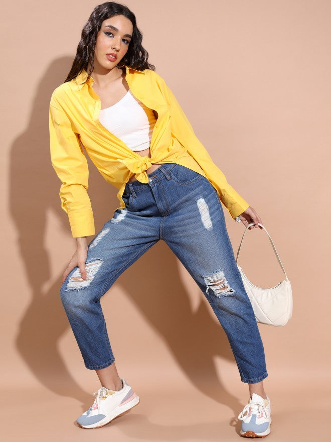 Tokyo Talkies Women Blue Relaxed Fit Highly Distressed Jeans - Blue - Image 2