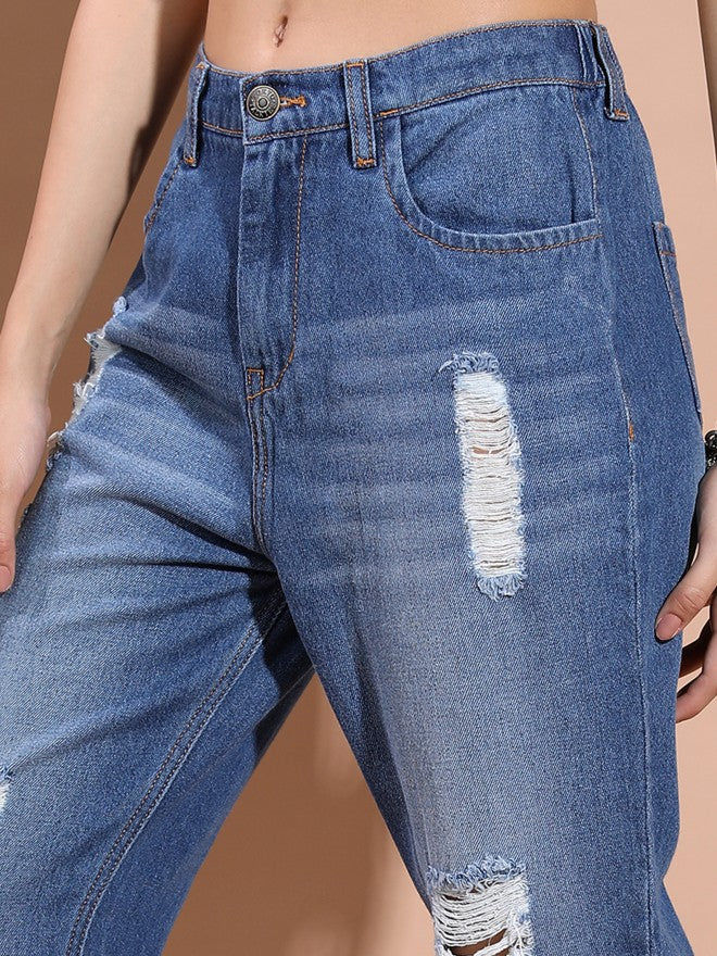 Tokyo Talkies Women Blue Relaxed Fit Highly Distressed Jeans - Blue - Image 5