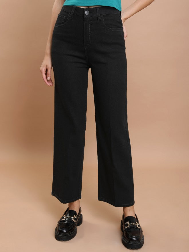 Tokyo Talkies Women Black Straight Fit Stretchable Jeans - Black - Image 1