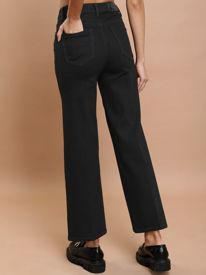 Tokyo Talkies Women Black Straight Fit Stretchable Jeans - Black - Image 3