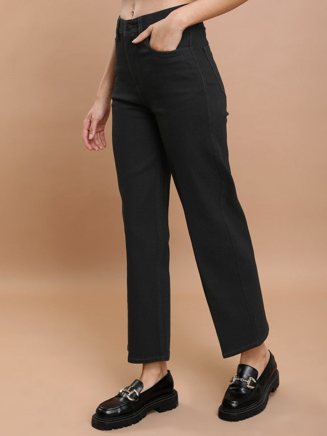 Tokyo Talkies Women Black Straight Fit Stretchable Jeans - Black - Image 4