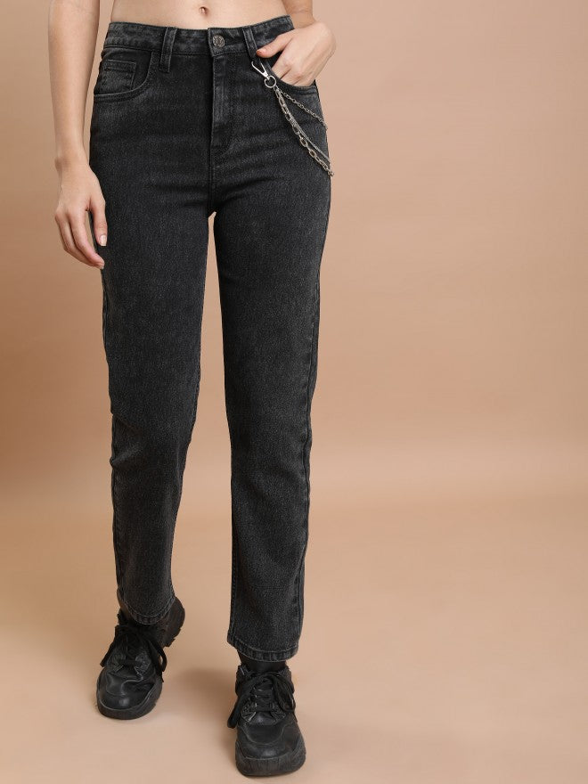 Tokyo Talkies Women Grey Straight Fit Stretchable Jeans - Grey - Image 1