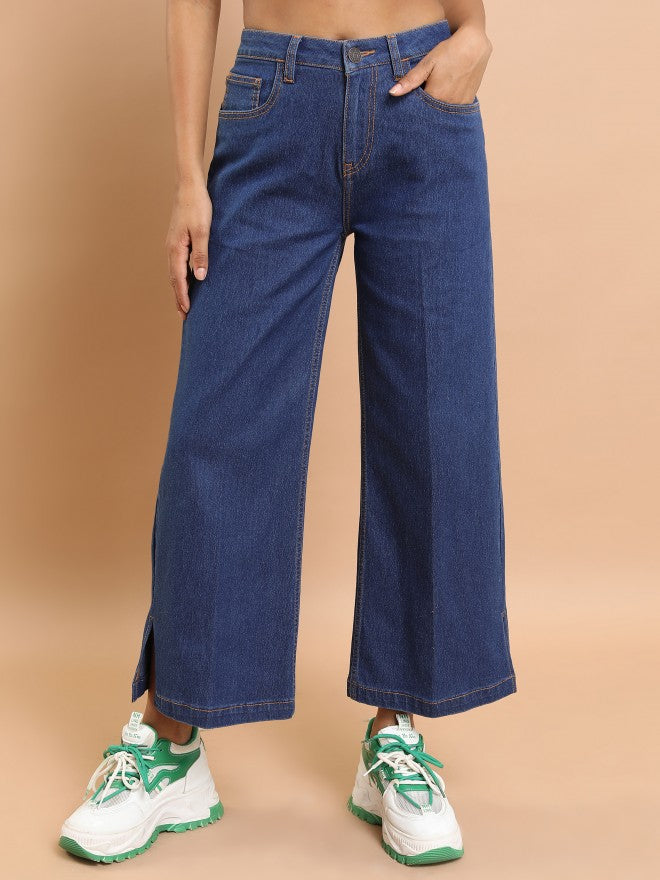 Tokyo Talkies Women Blue Wide Leg Stretchable Jeans - Blue - Image 1
