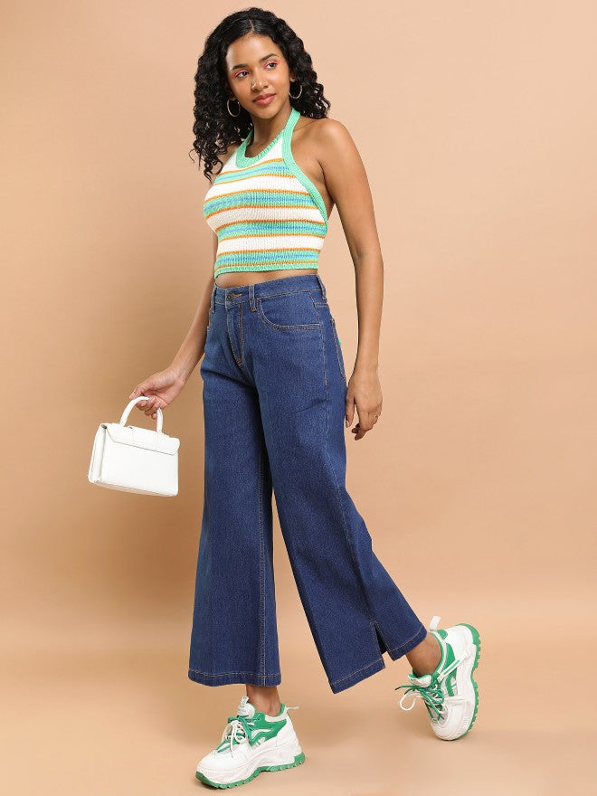 Tokyo Talkies Women Blue Wide Leg Stretchable Jeans - Blue - Image 2