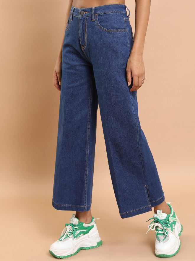 Tokyo Talkies Women Blue Wide Leg Stretchable Jeans - Blue - Image 4