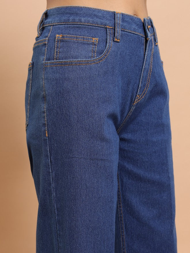 Tokyo Talkies Women Blue Wide Leg Stretchable Jeans - Blue - Image 5