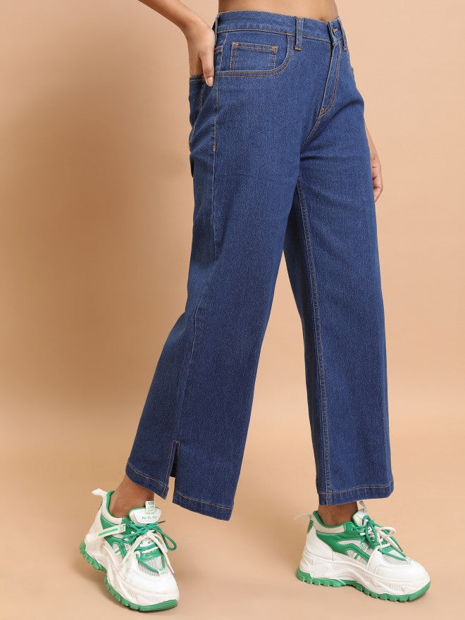 Tokyo Talkies Women Blue Wide Leg Stretchable Jeans - Blue - Image 6