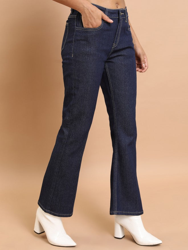 Tokyo Talkies Women Blue Bootcut Stretchable Jeans - Blue - Image 6
