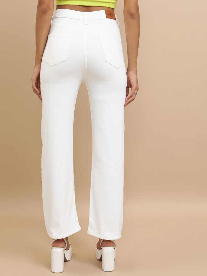 Tokyo Talkies Women White Flared Stretchable Jeans - White - Image 3
