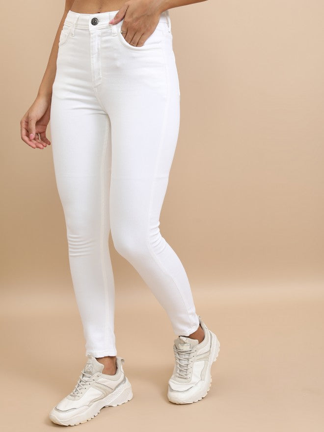 Tokyo Talkies Women White Skinny Fit Stretchable Jeans - White - Image 1