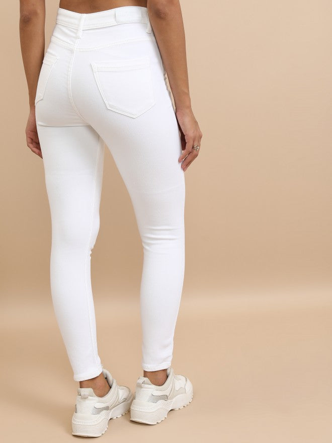 Tokyo Talkies Women White Skinny Fit Stretchable Jeans - White - Image 3