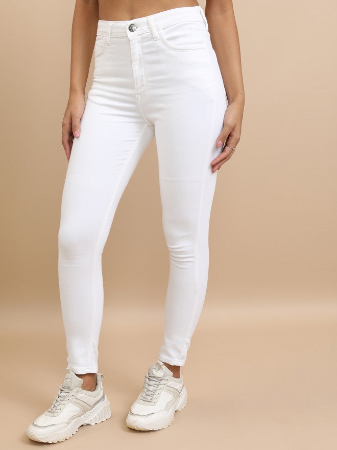 Tokyo Talkies Women White Skinny Fit Stretchable Jeans - White - Image 6
