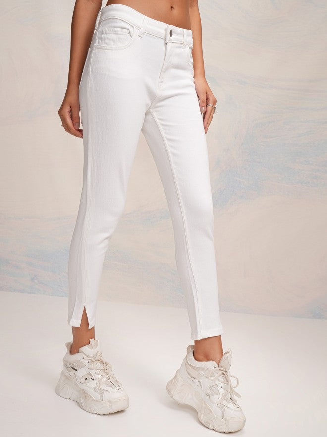 Tokyo Talkies Women White Slim Fit Stretchable Jeans - White - Image 6