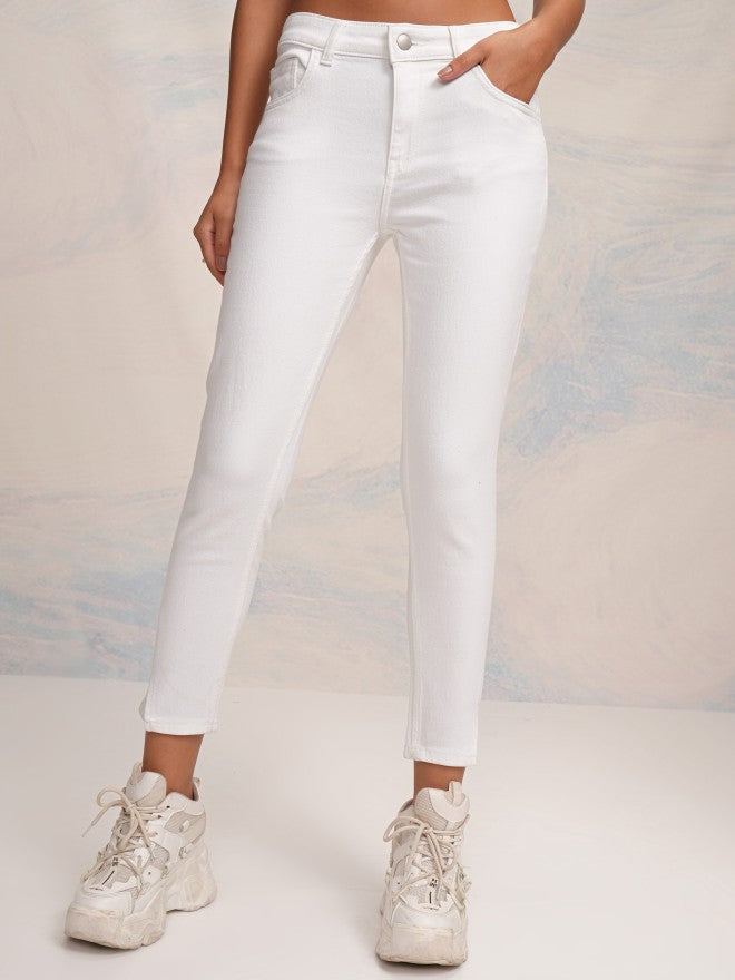 Tokyo Talkies Women White Slim Fit Stretchable Jeans - White - Image 7
