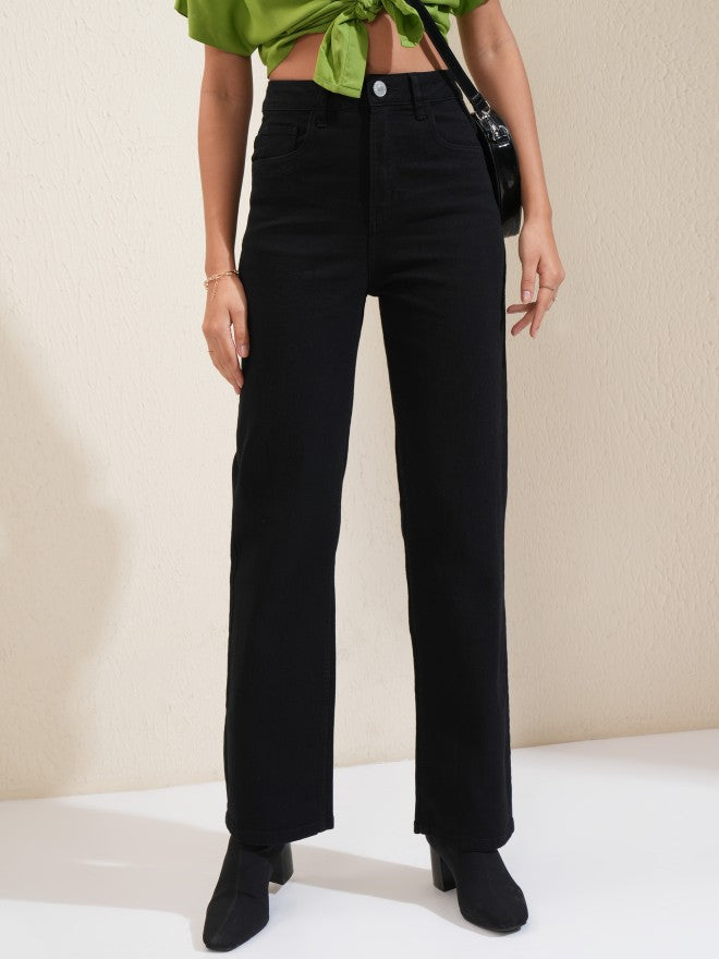 Tokyo Talkies Women Black Straight Fit Stretchable Jeans - Black - Image 1