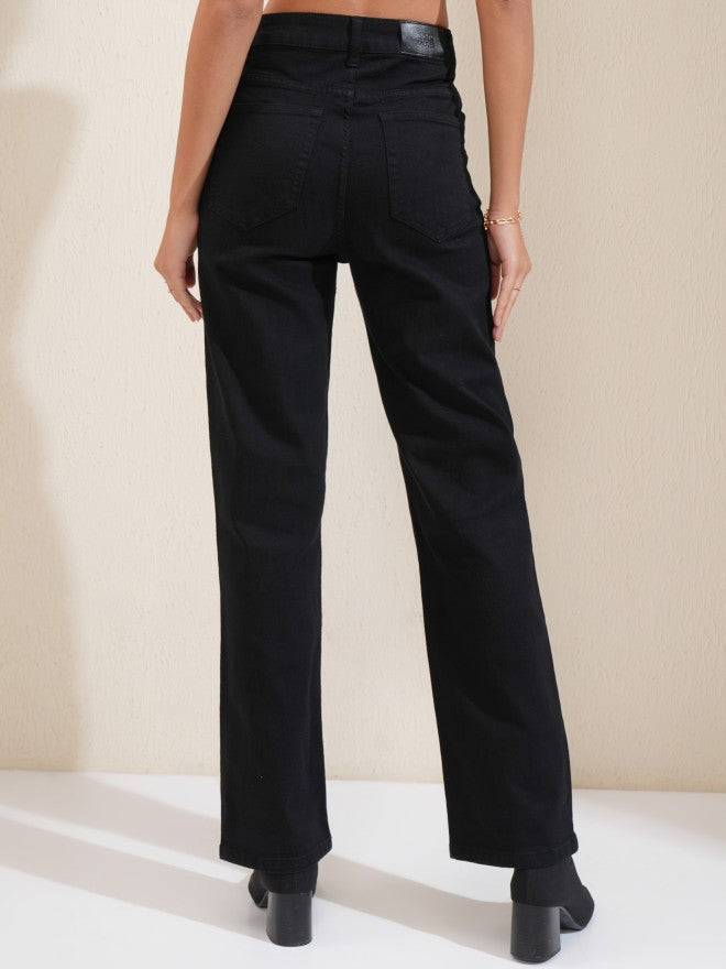 Tokyo Talkies Women Black Straight Fit Stretchable Jeans - Black - Image 3