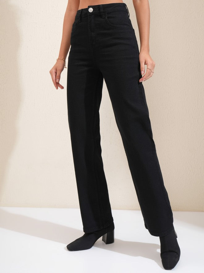 Tokyo Talkies Women Black Straight Fit Stretchable Jeans - Black - Image 4