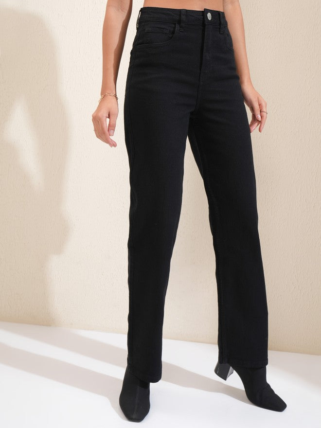 Tokyo Talkies Women Black Straight Fit Stretchable Jeans - Black - Image 6