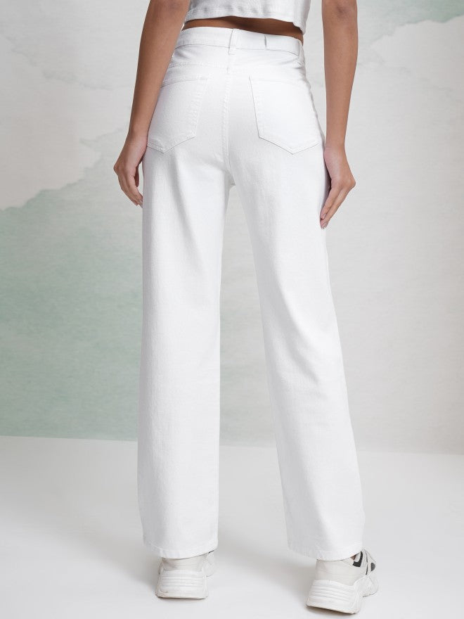 Tokyo Talkies Women White Straight Fit Stretchable Jeans - White - Image 3