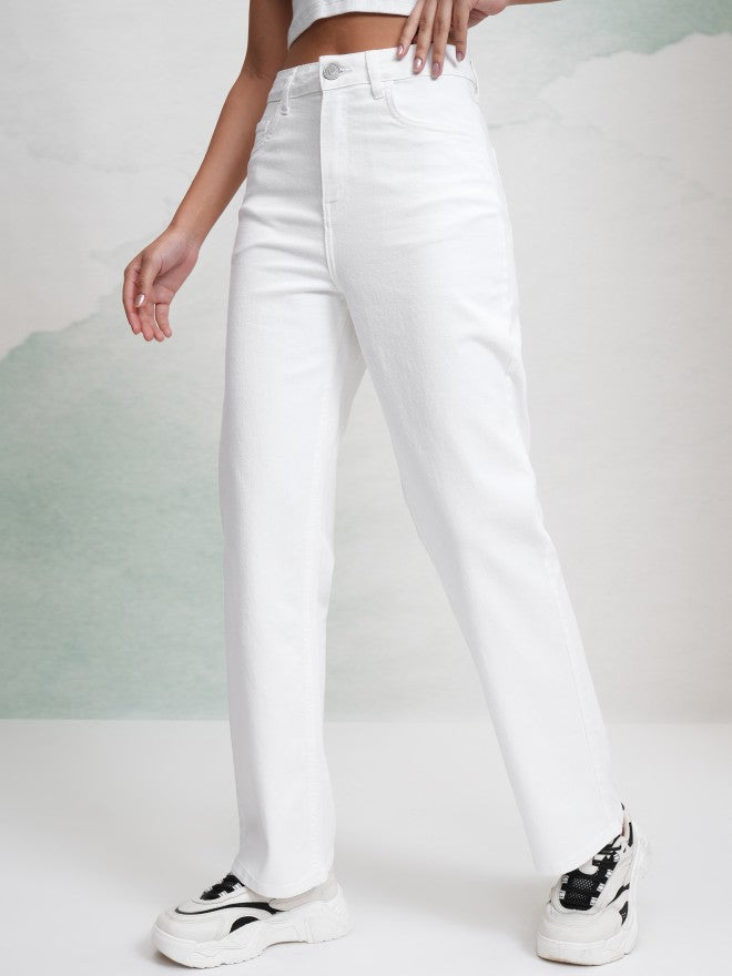 Tokyo Talkies Women White Straight Fit Stretchable Jeans - White - Image 4