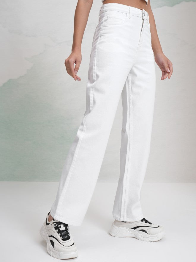 Tokyo Talkies Women White Straight Fit Stretchable Jeans - White - Image 6