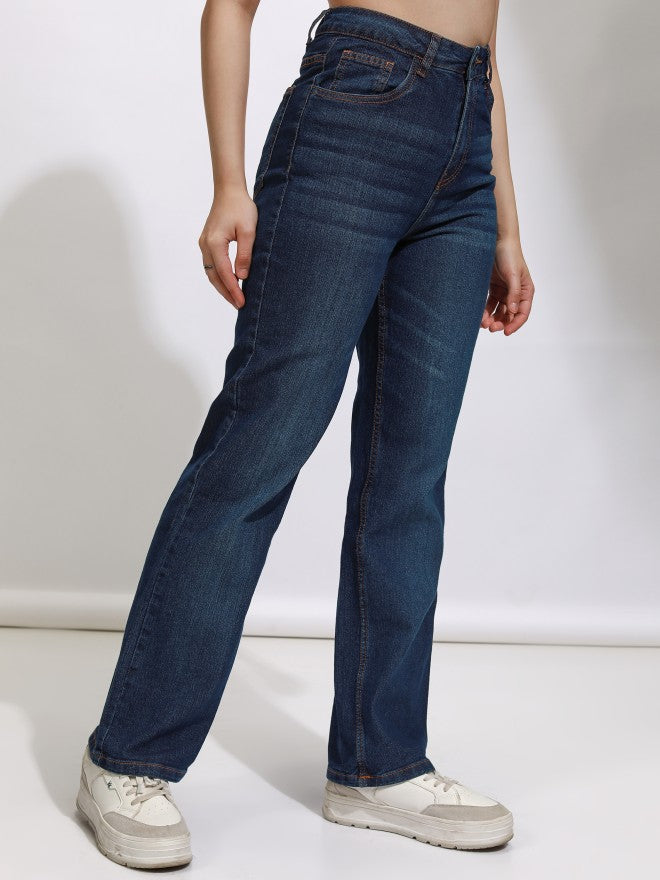 Tokyo Talkies Women Blue Straight Fit Stretchable Jeans - Blue - Image 6