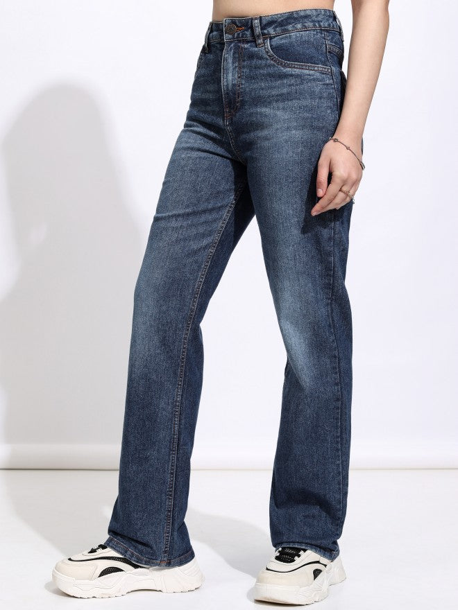 Tokyo Talkies Women Blue Straight Fit Stretchable Jeans - Blue - Image 4