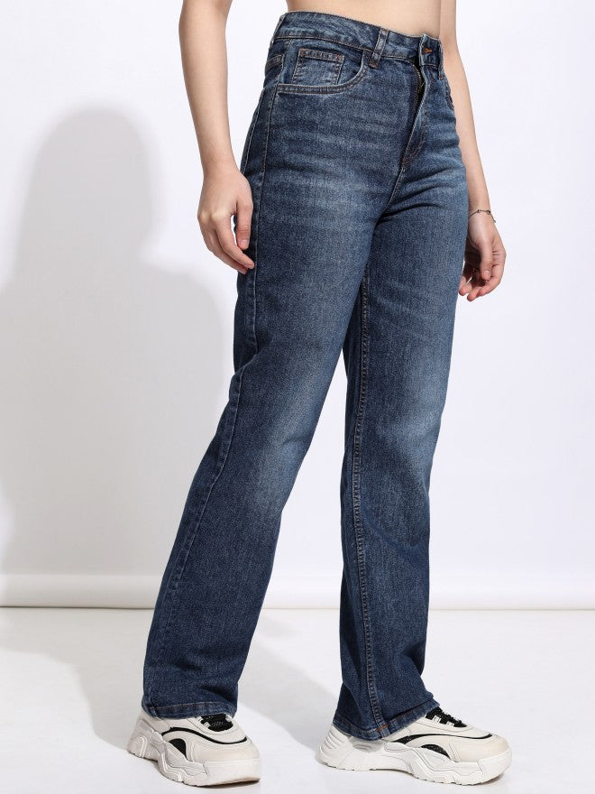 Tokyo Talkies Women Blue Straight Fit Stretchable Jeans - Blue - Image 6