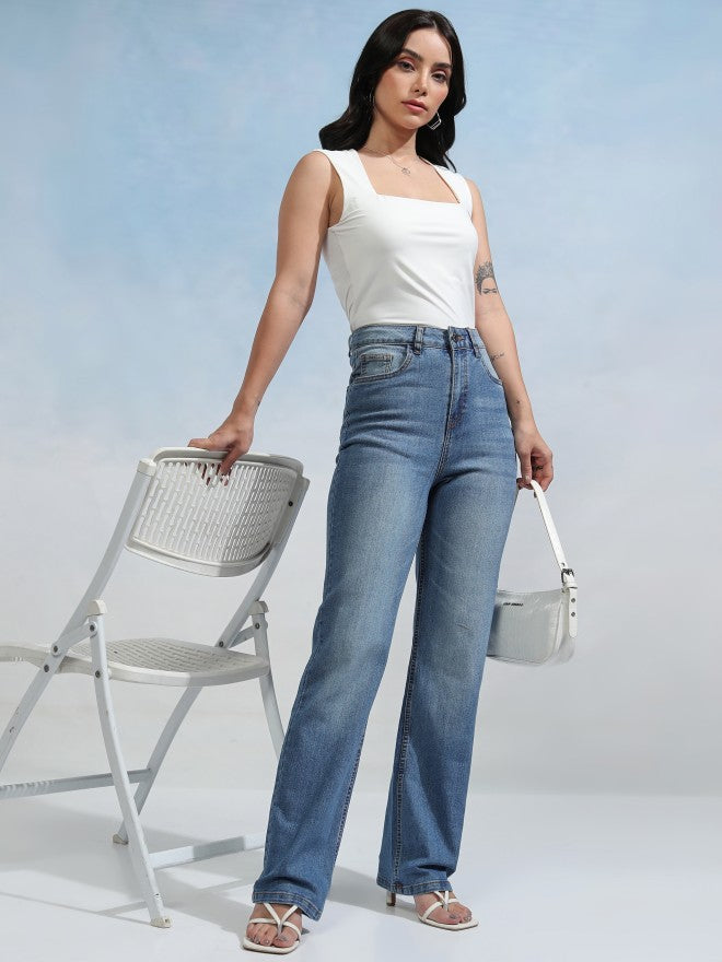 Tokyo Talkies Women Blue Straight Fit Stretchable Jeans - Blue - Image 2