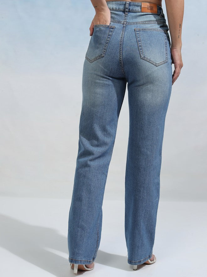 Tokyo Talkies Women Blue Straight Fit Stretchable Jeans - Blue - Image 3