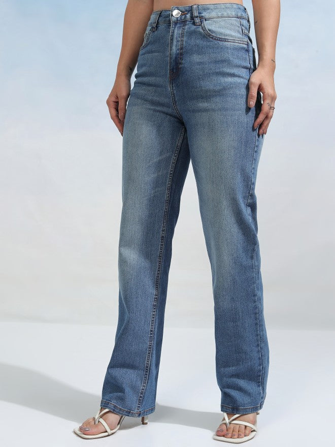 Tokyo Talkies Women Blue Straight Fit Stretchable Jeans - Blue - Image 4