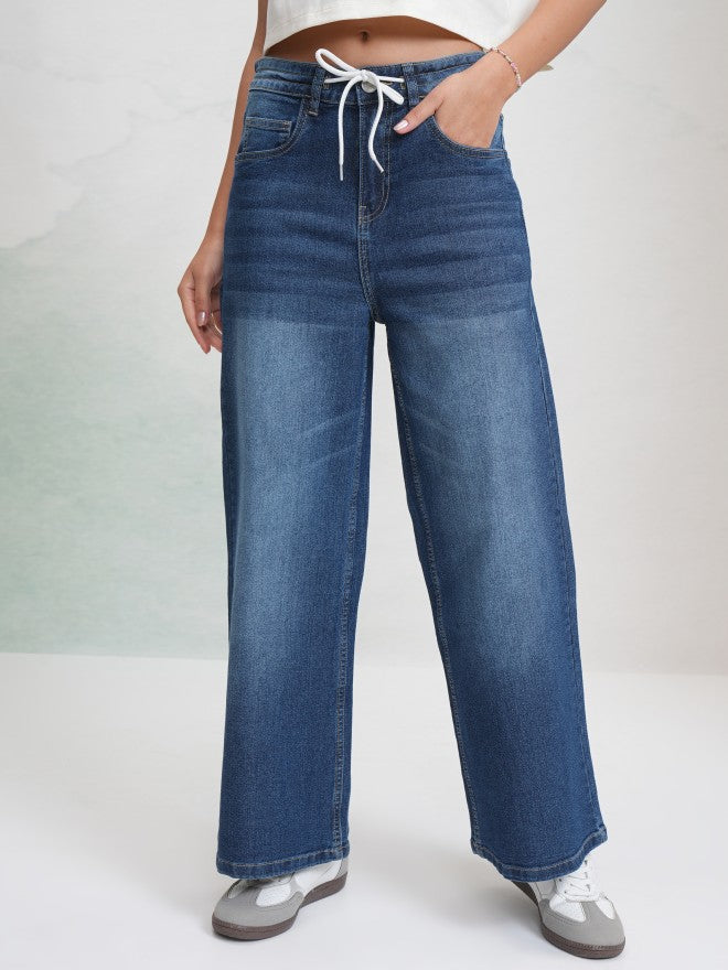 Tokyo Talkies Women Blue Wide Leg Stretchable Jeans - Blue - Image 1