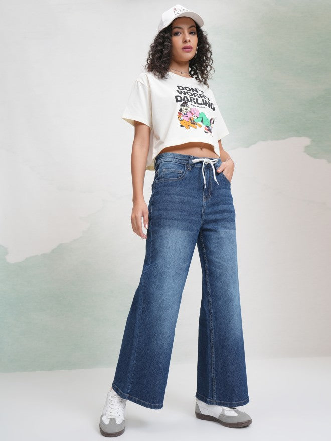 Tokyo Talkies Women Blue Wide Leg Stretchable Jeans - Blue - Image 2