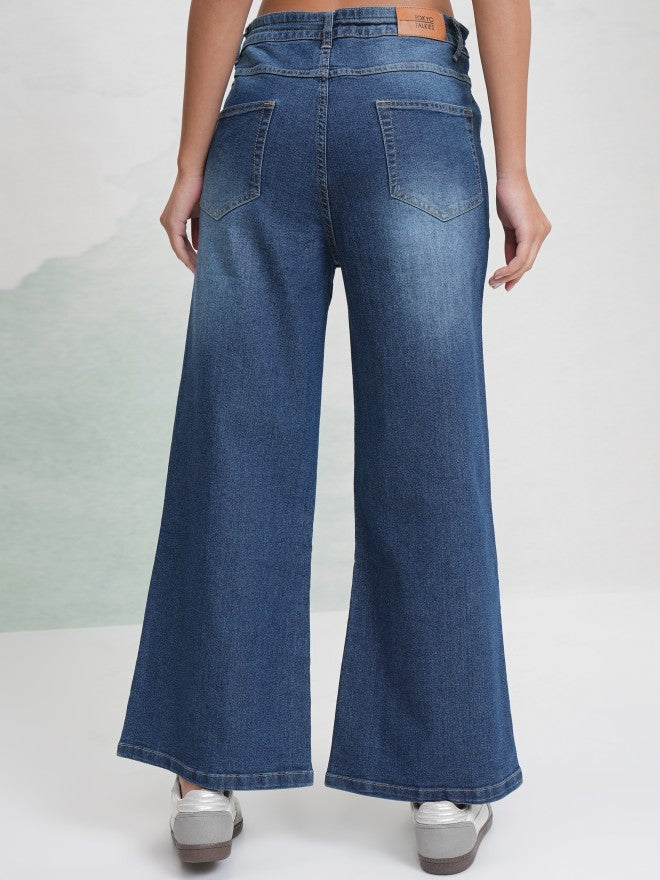 Tokyo Talkies Women Blue Wide Leg Stretchable Jeans - Blue - Image 3