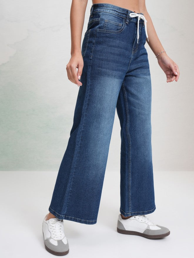 Tokyo Talkies Women Blue Wide Leg Stretchable Jeans - Blue - Image 6