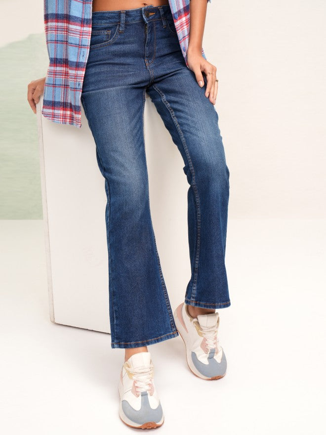 Tokyo Talkies Women Blue Bootcut Stretchable Jeans - Blue - Image 1