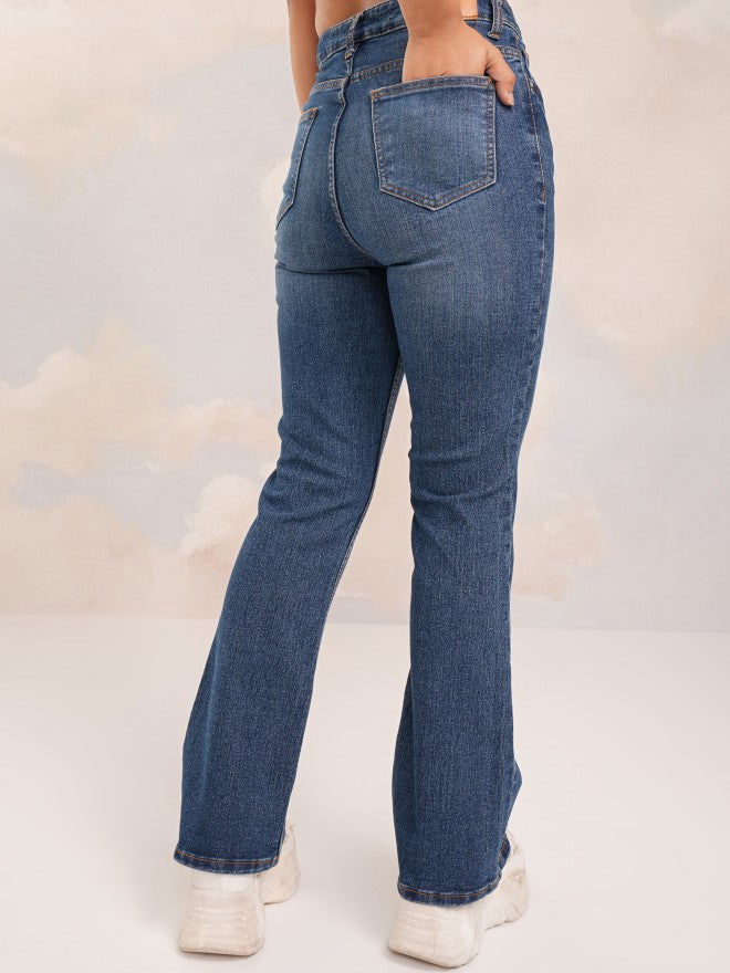 Tokyo Talkies Women Blue Bootcut Stretchable Jeans - Blue - Image 3