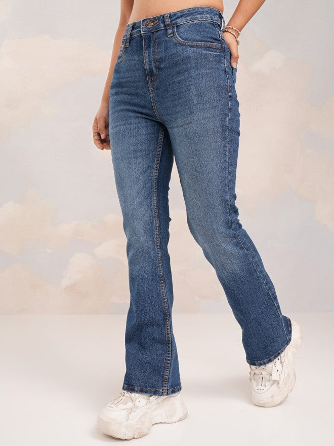 Tokyo Talkies Women Blue Bootcut Stretchable Jeans - Blue - Image 4